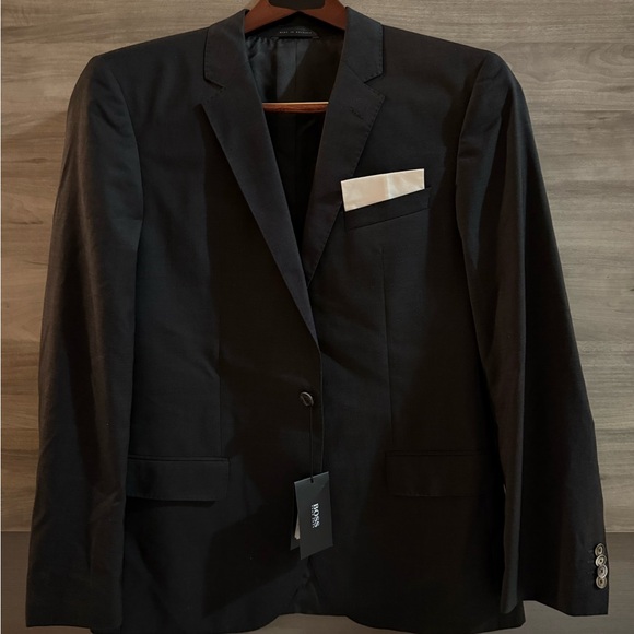 Hugo Boss Men's Dark Blazer with White Pocket Square